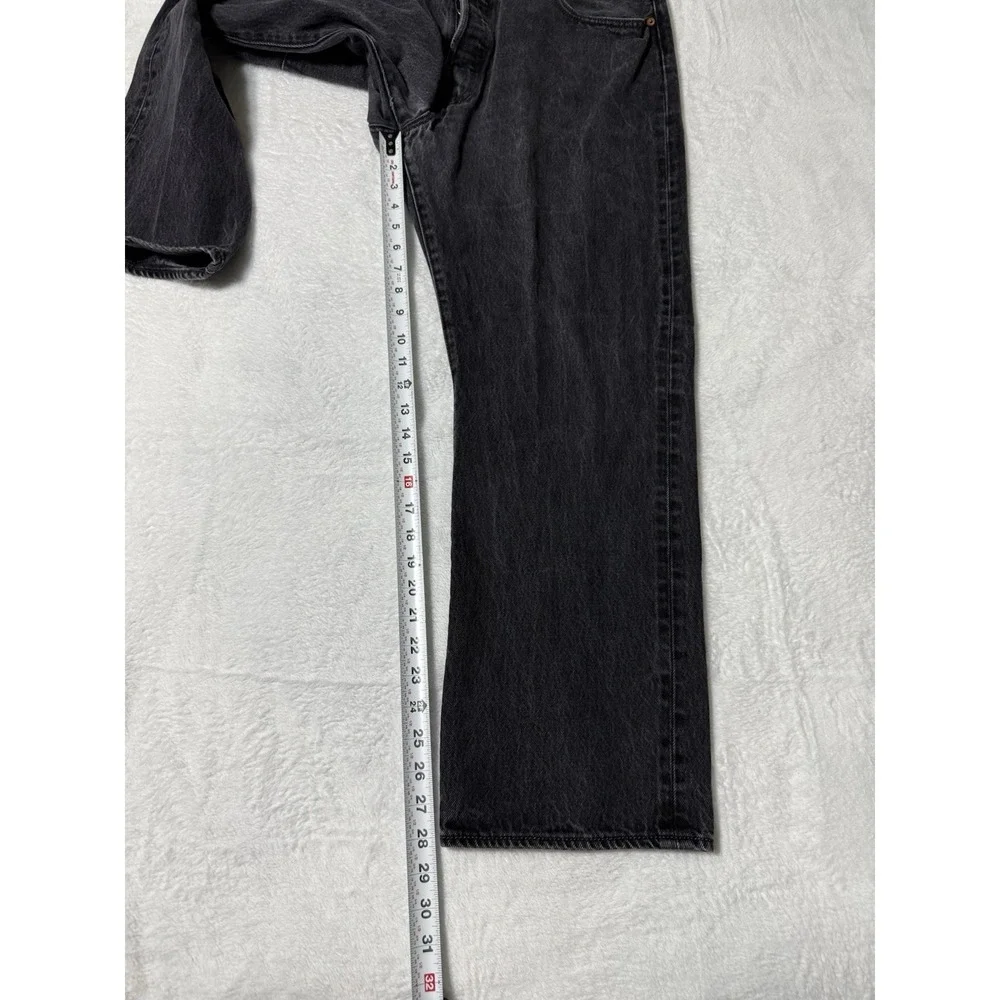 Levis 501 Jeans Mens 37x28 Black Straight Button Fly Mid Rise Dark Wash‎ Denim